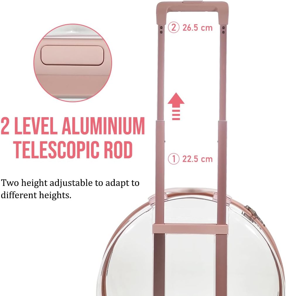 Transparent pet carrier for cats and dogs, Pet stroller with Telescopic handle, Durable zipper, Ventilation holes, and Rolling wheels, Suitable for outdoor activities, 93 cm