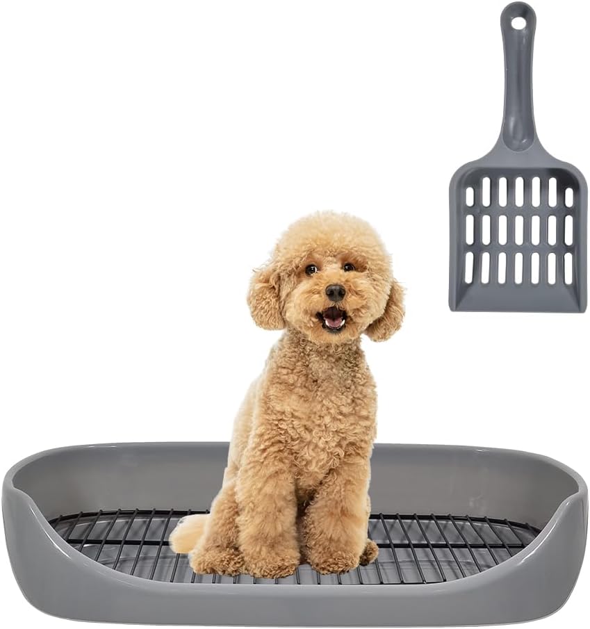 Dog toilet tray with Removable metal grid, Litter scoop, and Leak-proof design, Puppy potty training pad holder for Small to Medium dogs, Ideal for Indoor/Outdoor use, Easy to clean, 48 cm