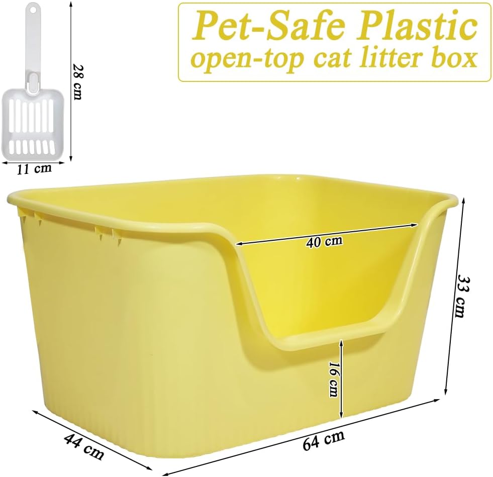 Cat litter box with Extra-large design, Deep high walls, Litter scoop and Low entrance, 78 cm Spacious cat toilet with Odor control, Anti-splash, Durable plastic and Non-stick, Easy to clean