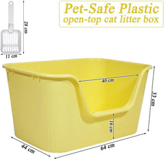 Cat litter box with Extra-large design, Deep high walls, Litter scoop and Low entrance, 78 cm Spacious cat toilet with Odor control, Anti-splash, Durable plastic and Non-stick, Easy to clean