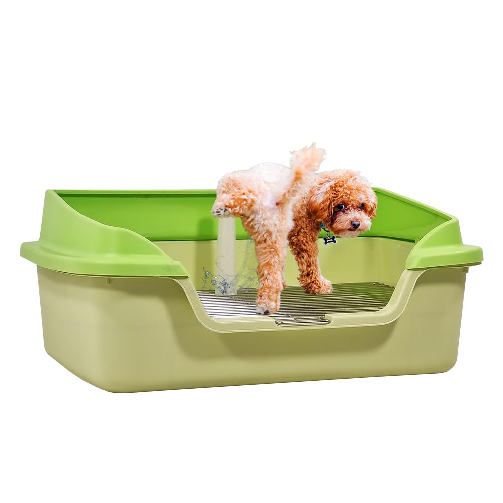 Dog toilet with Anti-splash design, Stainless steel grid, and Detachable pee post, Durable plastic pet toilet for small to medium dogs, Ideal for indoor/outdoor use, Easy to clean, 56 cm (Green)