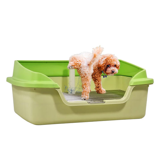 Dog toilet with Anti-splash design, Stainless steel grid, and Detachable pee post, Durable plastic pet toilet for small to medium dogs, Ideal for indoor/outdoor use, Easy to clean, 56 cm (Green)