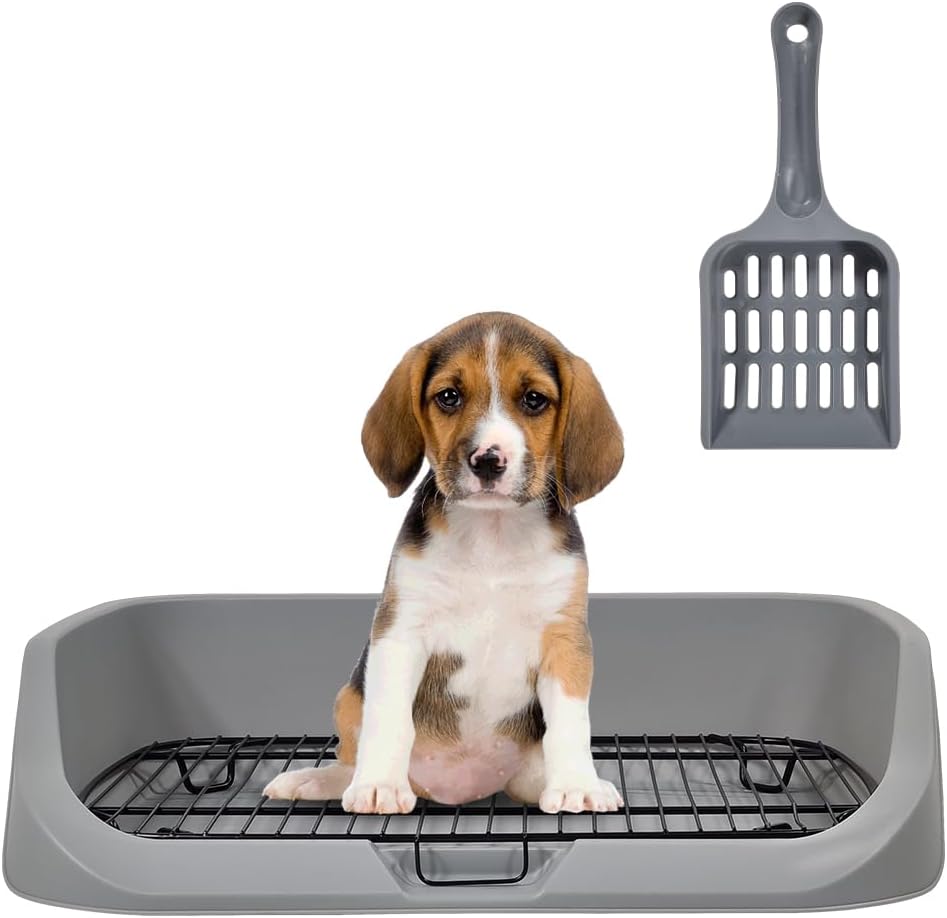 Dog toilet for small to medium dogs, Durable pet potty training tray with Raised design, shovel, and Detachable stainless steel grid, Ideal for indoor & outdoor, Easy to clean 53 cm