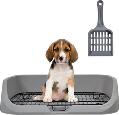 Dog toilet for small to medium dogs, Durable pet potty training tray with Raised design, shovel, and Detachable stainless steel grid, Ideal for indoor & outdoor, Easy to clean 53 cm