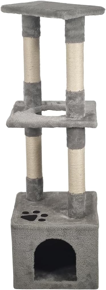 Cat tree scratching post for indoor cats & kittens, Durable cat tree climbing frame with Perch, Natural sisal scratching post, and Spacious cat condo, Easy to assemble 110 cm (Grey)