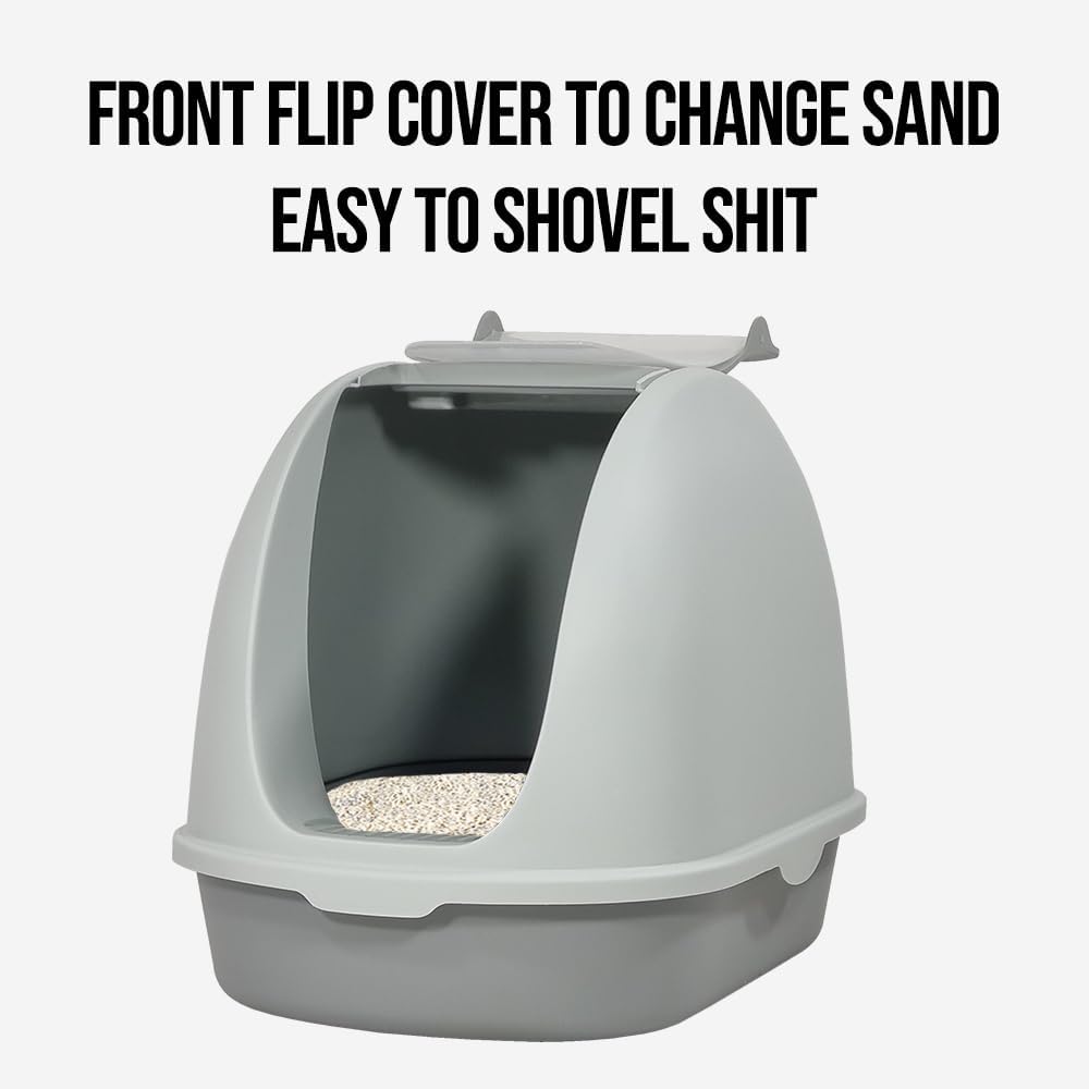 Fully-enclosed cat litter box with Portable handel, Flip cover entrance, Litter scoop, and Detachable design, Durable plastic cat toilet, Ideal for indoor/outdoor use, Easy to clean 38 cm