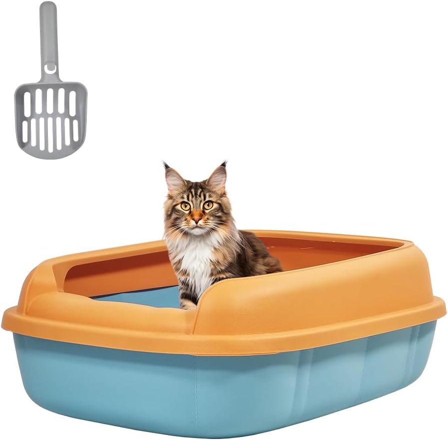 Cat litter box for medium to large cats, Semi-enclosed cat litter box with Detachable design, Durable plastic, Raised fence, and Litter scoop, Ideal for indoor/outdoor, Splash-proof 65 cm