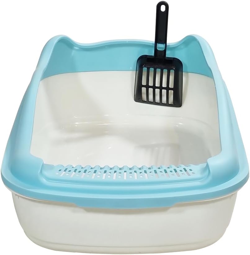 Anti-splash cat litter box with Enclosed design, Easy to clean, Durable plastic material and Removable, Cat Litter Pan with Scoop, Portable, Large size, High fence, and All size cats