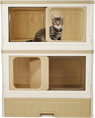 Cat cabinet, Durable 3-layer cat combination litter box with Storage area, Sleeping area, Cat toilet, and Rolling wheels, Durable plastic cat litter box, Ideal for indoor/outdoor use 115 cm