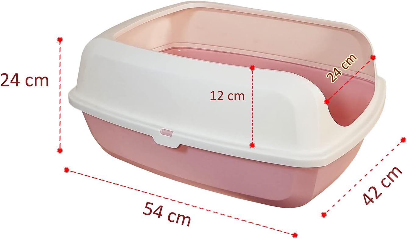 Semi-enclosed cat litter box with Detachable design, Raised edges, and Litter scoop, Durable plastic cat toilet for medium to large cats, Suitable for indoor/outdoor use, Easy to clean 54 cm