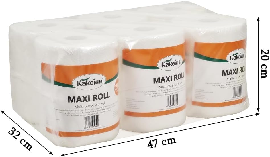 Tissue paper with 2-ply and Super absorbent, Multi-purpose cleaning wipes, Suitable for Home, Restaurant, Travel, and Hotel bathroom, Dust-free toilet paper, 1 Pack of 6 Rolls 53 cm (White)