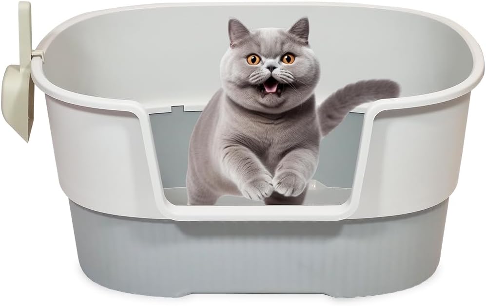 Cat litter box with Extra-large design, Deep high walls, Litter scoop and Low entrance, 78 cm Spacious cat toilet with Odor control, Anti-splash, Durable plastic and Non-stick, Easy to clean