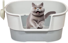 Cat litter box with Extra-large design, Deep high walls, Litter scoop and Low entrance, 78 cm Spacious cat toilet with Odor control, Anti-splash, Durable plastic and Non-stick, Easy to clean