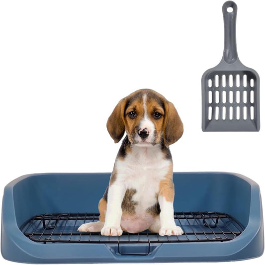 Dog toilet for small to medium dogs, Durable pet potty training tray with Raised design, shovel, and Detachable stainless steel grid, Ideal for indoor & outdoor, Easy to clean 53 cm