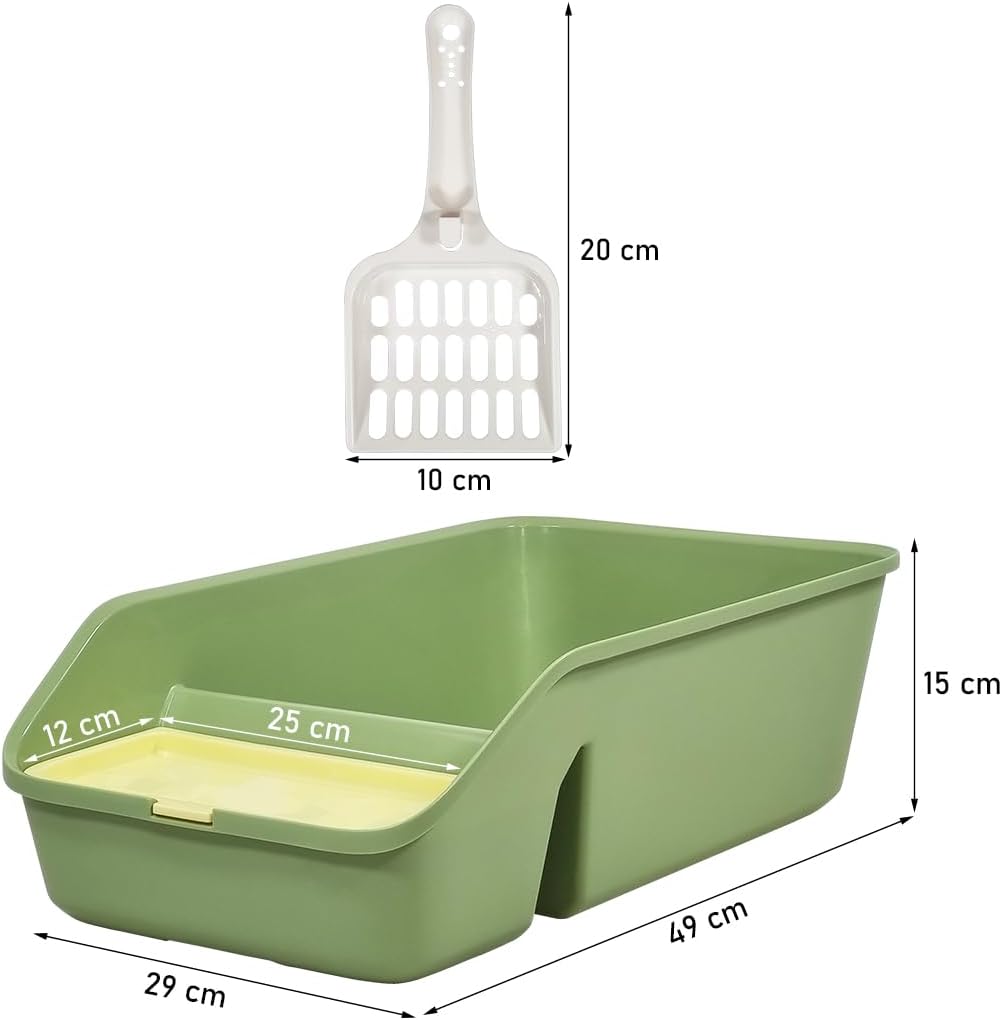 Semi-enclosed cat litter box for Kittens and Adult cats, Durable plastic cat toilet with Splash-proof design, built-in litter scoop, and Low entrance, Easy to clean 49 cm