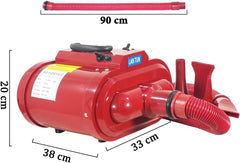 Dog Grooming - Pet Grooming Hair Dryer Vacuum Kit - Dog Hair Dryer, Blower - 240V Powerful with Adjustable Speed & Heat, Low - 3 Nozzles - Portable Handle - ABS Material (Red)