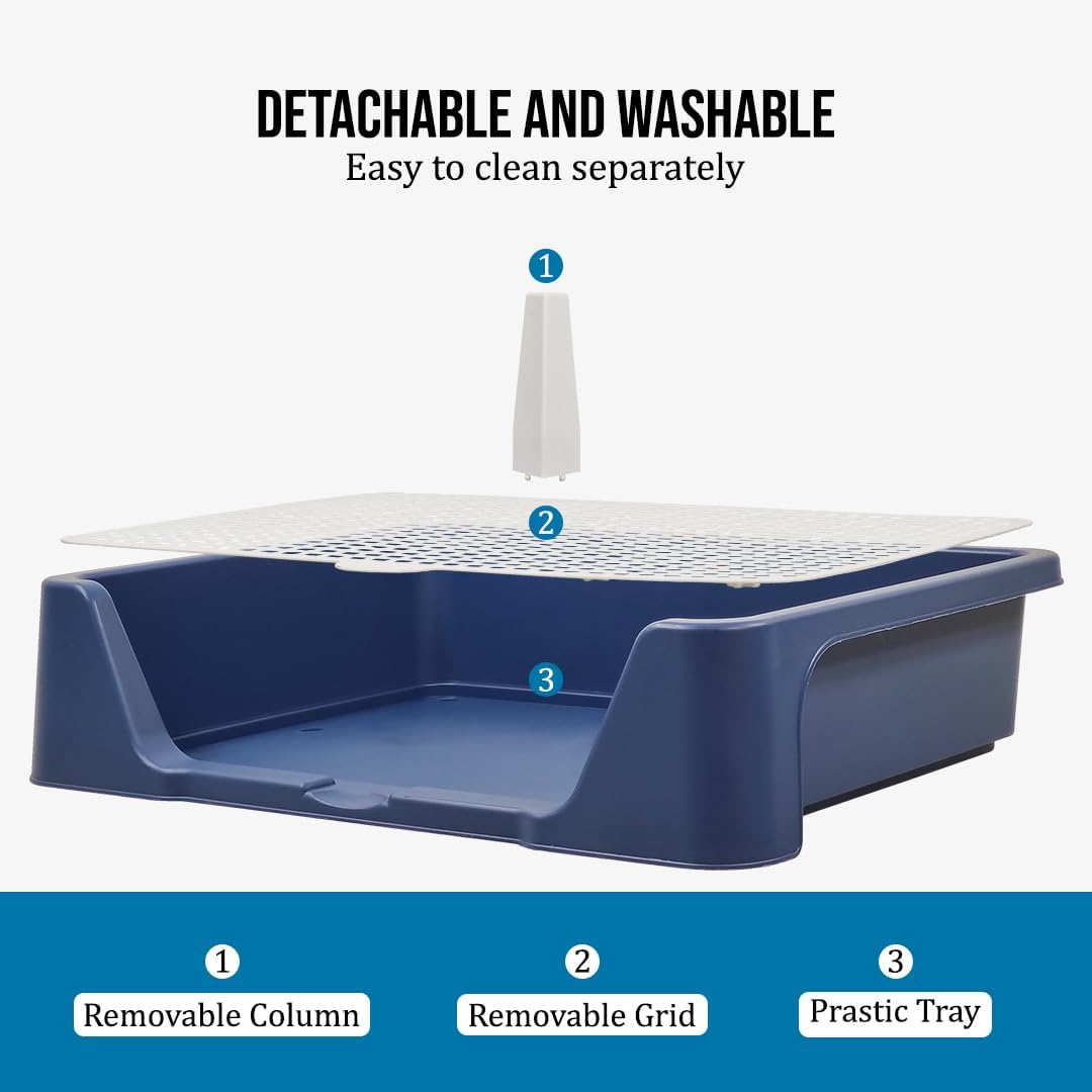 Pet dog toilet for medium-large breeds, Durable plastic dog tray with Column design, Raised fence, and Detachable grid design, Leak-proof dog potty tray, Ideal for indoor & outdoor 50 cm
