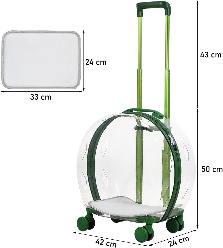 Transparent pet carrier for cats and dogs, Pet stroller with Telescopic handle, Durable zipper, Ventilation holes, and Rolling wheels, Suitable for outdoor activities, 93 cm