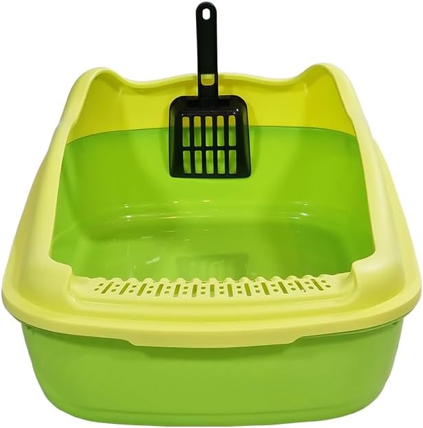 Anti-splash cat litter box with Enclosed design, Easy to clean, Durable plastic material and Removable, Cat Litter Pan with Scoop, Portable, Large size, High fence, and All size cats