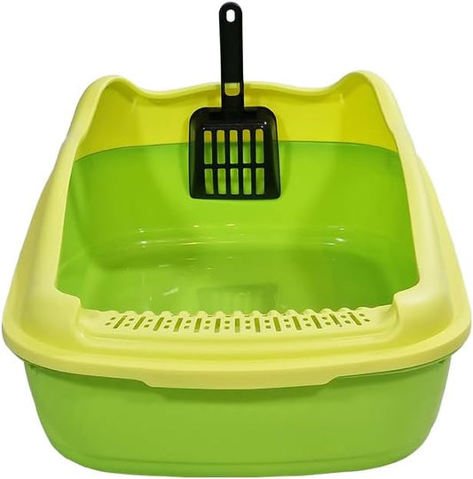 Anti-splash cat litter box with Enclosed design, Easy to clean, Durable plastic material and Removable, Cat Litter Pan with Scoop, Portable, Large size, High fence, and All size cats