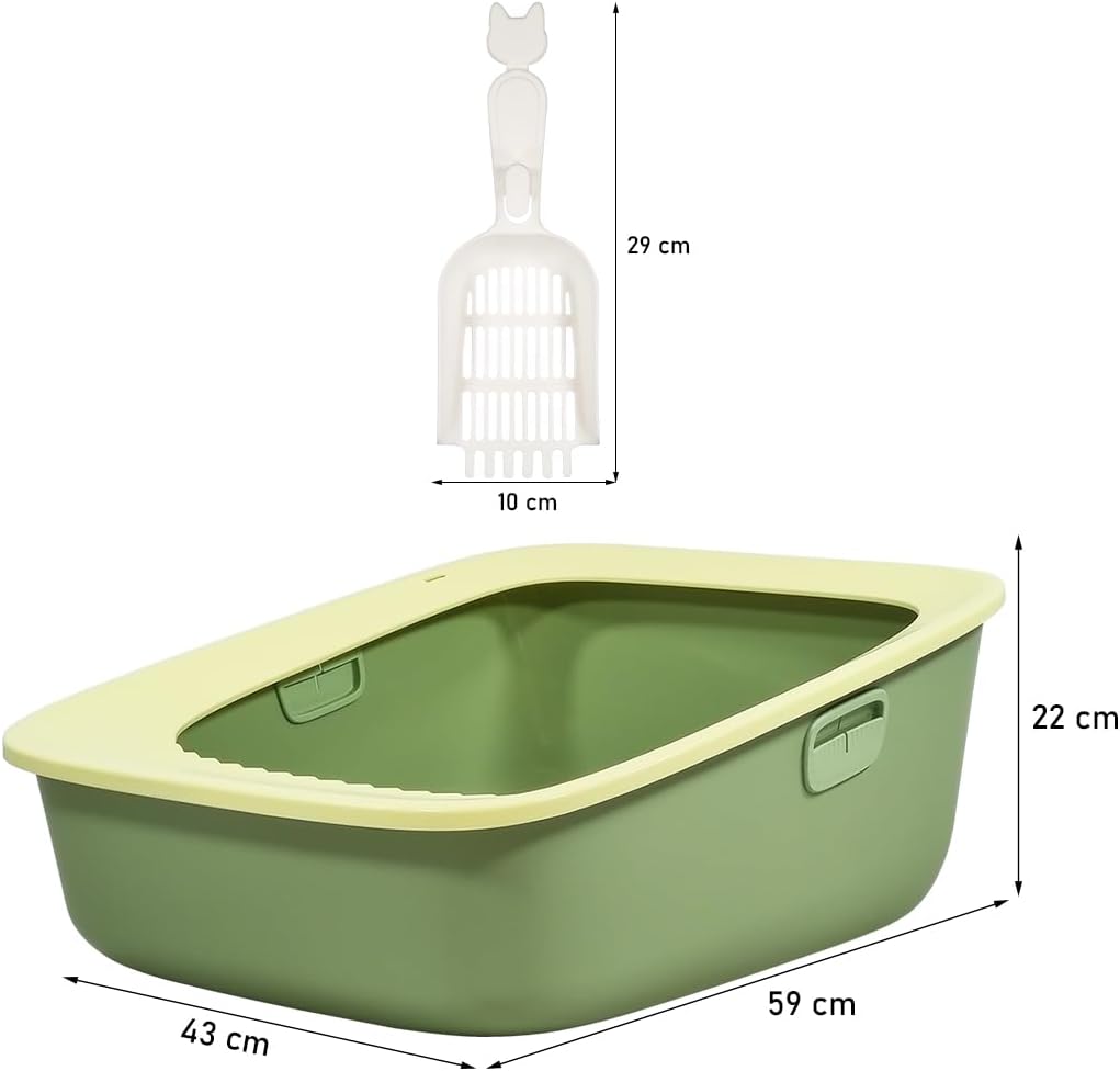 Large semi-enclosed cat litter box for indoor cats & kittens, Durable plastic cat toilet with Portable design, Sand drop pedal, and Litter scoop, Leak-proof design, Easy to clean 59 cm