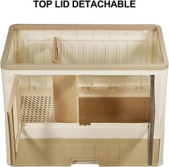 Cat cabinet, Durable 3-layer cat combination litter box with Storage area, Sleeping area, Cat toilet, and Rolling wheels, Durable plastic cat litter box, Ideal for indoor/outdoor use 115 cm