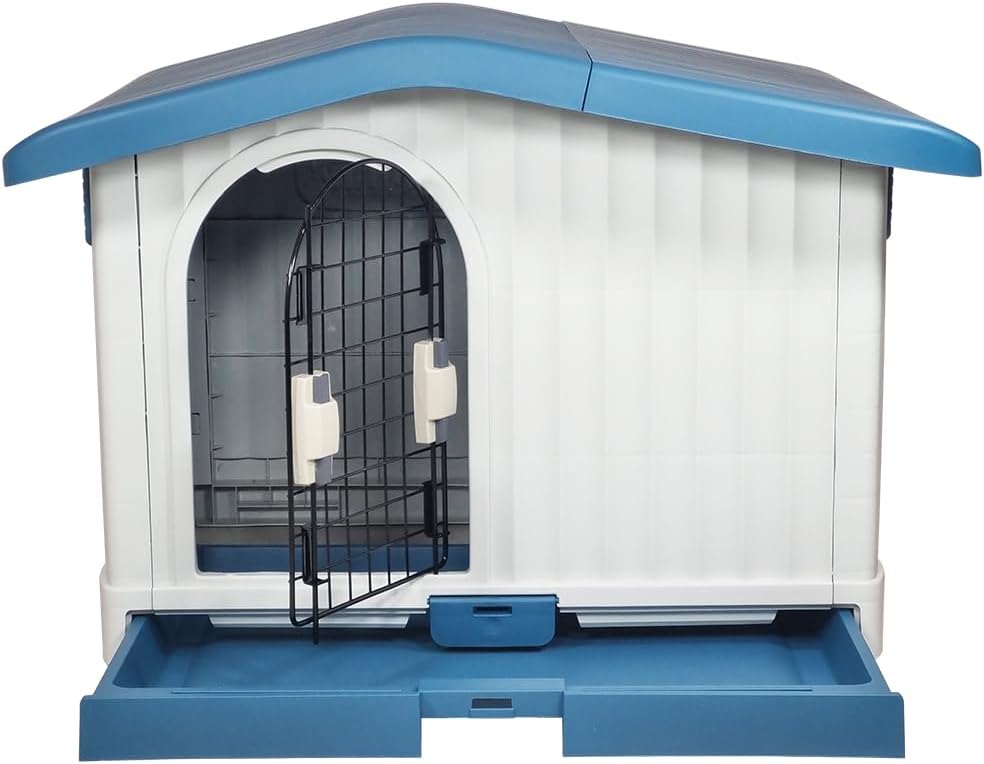 Plastic dog house for small to medium-sized Dogs, Durable PP Material dog house with Liftable Roof, Air vents, and Removable tray, Easy clean & Quick assembly for Indoor & Outdoor 88 cm