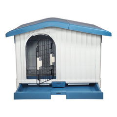 Plastic dog house with Liftable Roof, Ventilation holes, Lockable door, and Slide-out door, Weather-resistant Indoor/Outdoor pet shelter for small to medium breeds, Easy to assemble 88 cm (Blue)