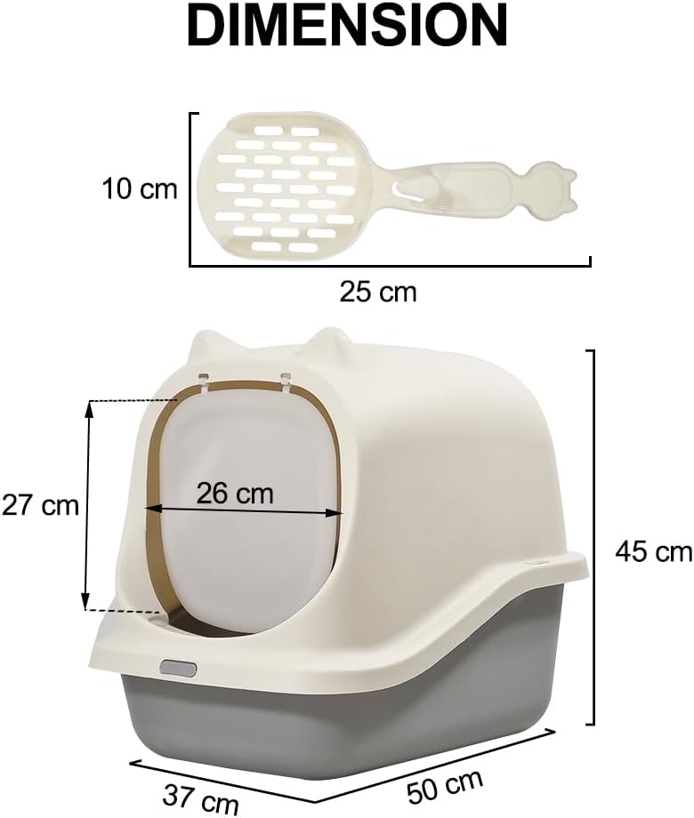 Fully-enclosed cat litter box with Durable plastic, Carrying handle, Sand filter holes, and Litter scoop, Splash-proof cat toilet for Indoor cats & kittens, Easy to clean 45 cm