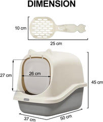 Fully-enclosed cat litter box with Durable plastic, Carrying handle, Sand filter holes, and Litter scoop, Splash-proof cat toilet for Indoor cats & kittens, Easy to clean 45 cm