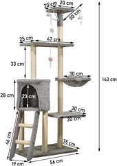 Multi-level cat tree tower for Indoor cats & Kittens, Sturdy activity center with Hanging toys, Sisal scratching post, Cozy Hammock, Plush Condo and Ladder, Easy assembly, 136 cm
