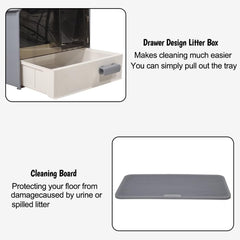 Cat Litter Box with House-Shaped Design - Drawer-Type, Transparent Door, Enclosed Cat Litter Scoop & Cleaning Mat – Splash-Proof & Odor-Control Cat Toilet Box, Easy to Clean