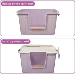 Large Enclosed cat litter box with Front entry & Top exit, Portable design, Sand drop pedal, and Litter scoop, Durable plastic cat toilet for indoor cats & kittens, Easy to clean 80 cm