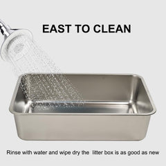 Stainless steel cat litter box with Carrying handle, Smooth edges, and Litter scoop, Rust & Stain resistant cat toilet for Large cats, Ideal for indoor/outdoor use, Easy to clean