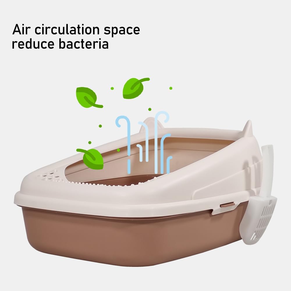 Semi-enclosed cat litter box with Splash-proof design, Sand filter holes, Litter scoop, and Detachable design, Leak-proof & Splash-proof cat toilet for indoor cats, Easy to clean 58 cm