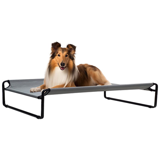 Elevated dog bed for All-sized breeds, Heavy-duty cooling dog bed with Breathable mesh, Foldable design, and Non-slip feet, Suitable for Indoor/Outdoor use, Easy to assemble, 120 cm XL (Grey)