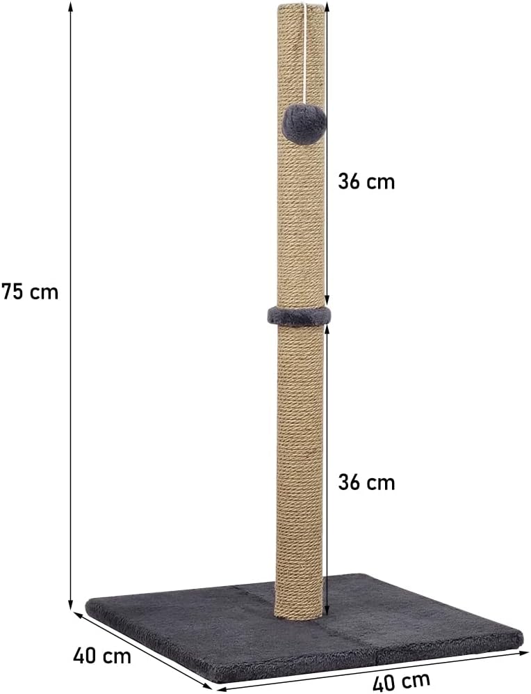 Cat tree scratching post with Dangling ball, Natural sisal scratching post, and Stable base, Durable cat climbing frame for indoor cats, Scratch-resistant activity center 75 cm (Grey)