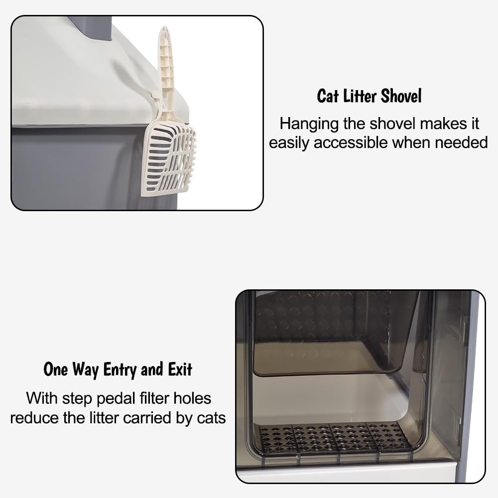 Cat Litter Box with House-Shaped Design - Drawer-Type, Transparent Door, Enclosed Cat Litter Scoop & Cleaning Mat – Splash-Proof & Odor-Control Cat Toilet Box, Easy to Clean