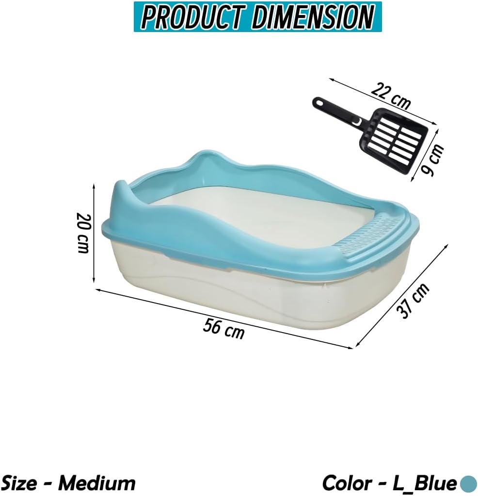 Anti-splash cat litter box with Enclosed design, Easy to clean, Durable plastic material and Removable, Cat Litter Pan with Scoop, Portable, Large size, High fence, and All size cats