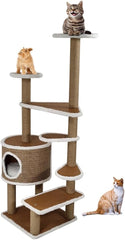 Multi-level cat tree with Double perches, Sisal scratching post, Multiple platforms, and Durable cat condo, Cat climbing tower activity center for indoor cats, Easy to assemble 144 cm (Chocolate)