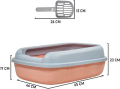 Cat litter box for medium to large cats, Semi-enclosed cat litter box with Detachable design, Durable plastic, Raised fence, and Litter scoop, Ideal for indoor/outdoor, Splash-proof 65 cm