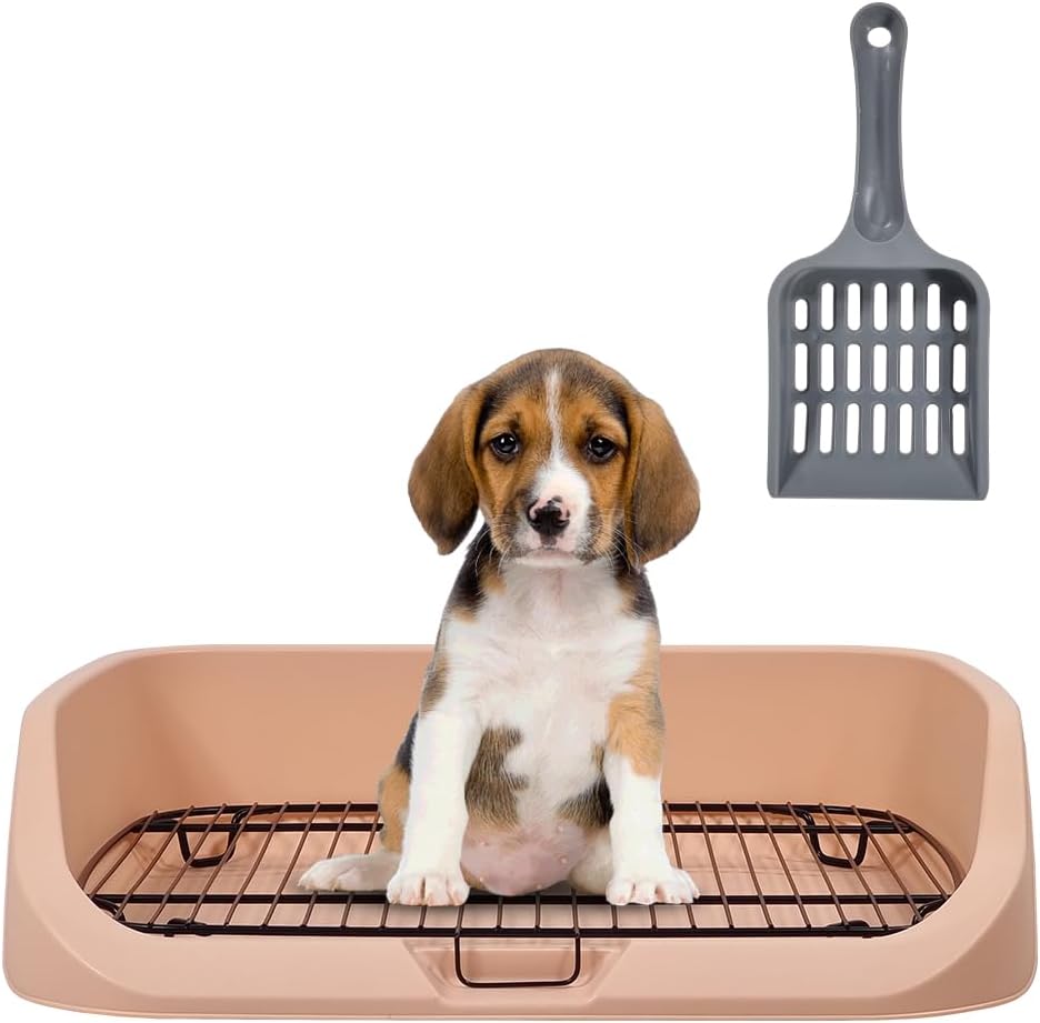 Dog toilet for small to medium dogs, Durable pet potty training tray with Raised design, shovel, and Detachable stainless steel grid, Ideal for indoor & outdoor, Easy to clean 53 cm