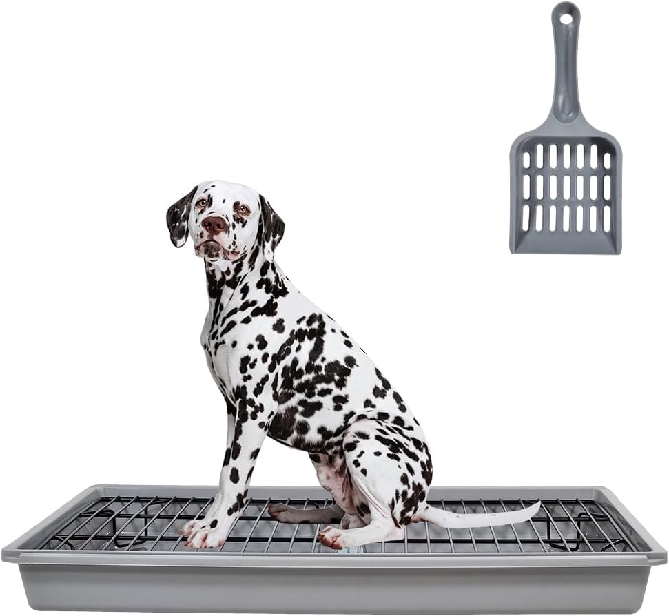 Pet potty training toilet, Sturdy leak-proof dog training tray with Stainless steel grid and Litter scoop, Ideal for medium to large breeds, Keeps paws dry and floors clean 65 cm