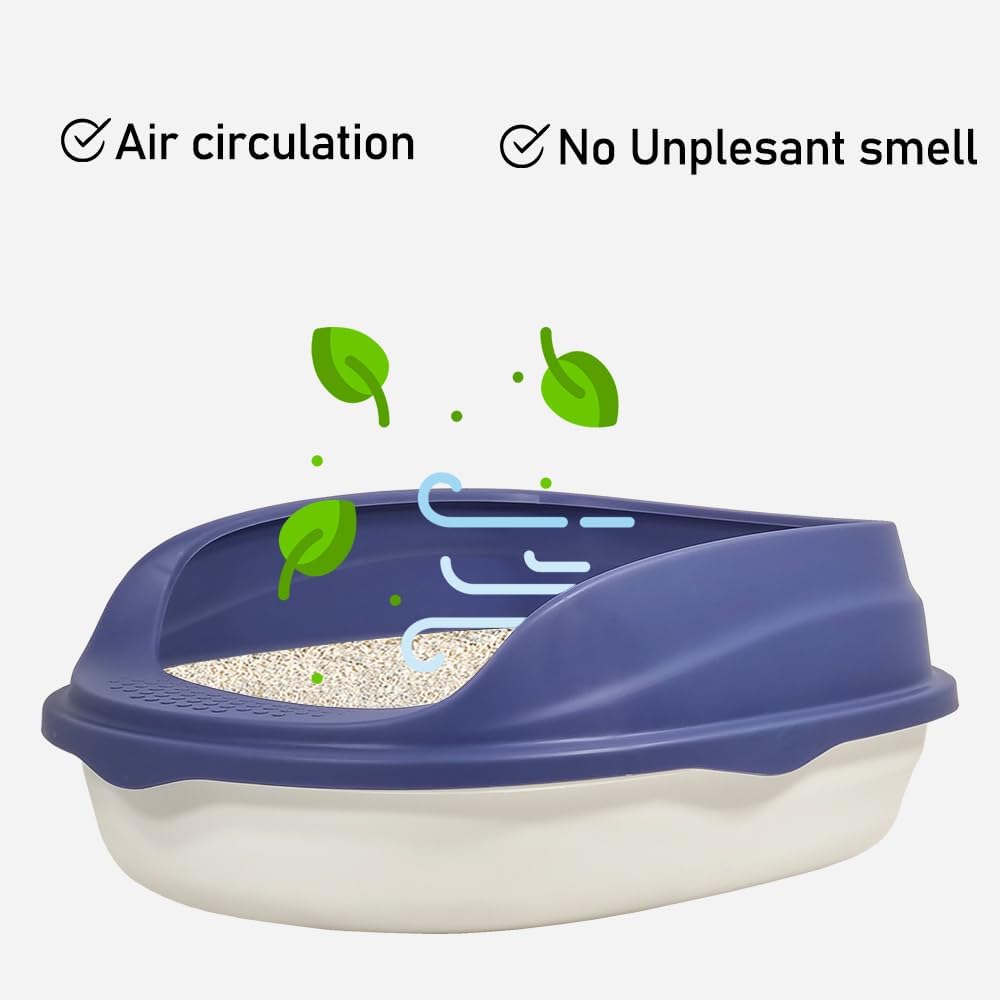 Semi-enclosed cat litter box with Splash-proof design, Detachable design, and Litter scoop, Durable plastic cat litter box for medium to large cats, Ideal for indoor/outdoor use 52 cm