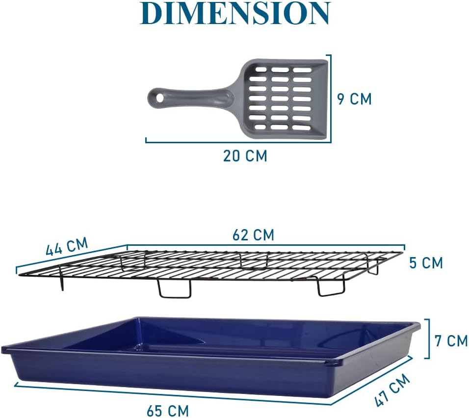Pet potty training toilet, Sturdy leak-proof dog training tray with Stainless steel grid and Litter scoop, Ideal for medium to large breeds, Keeps paws dry and floors clean 65 cm