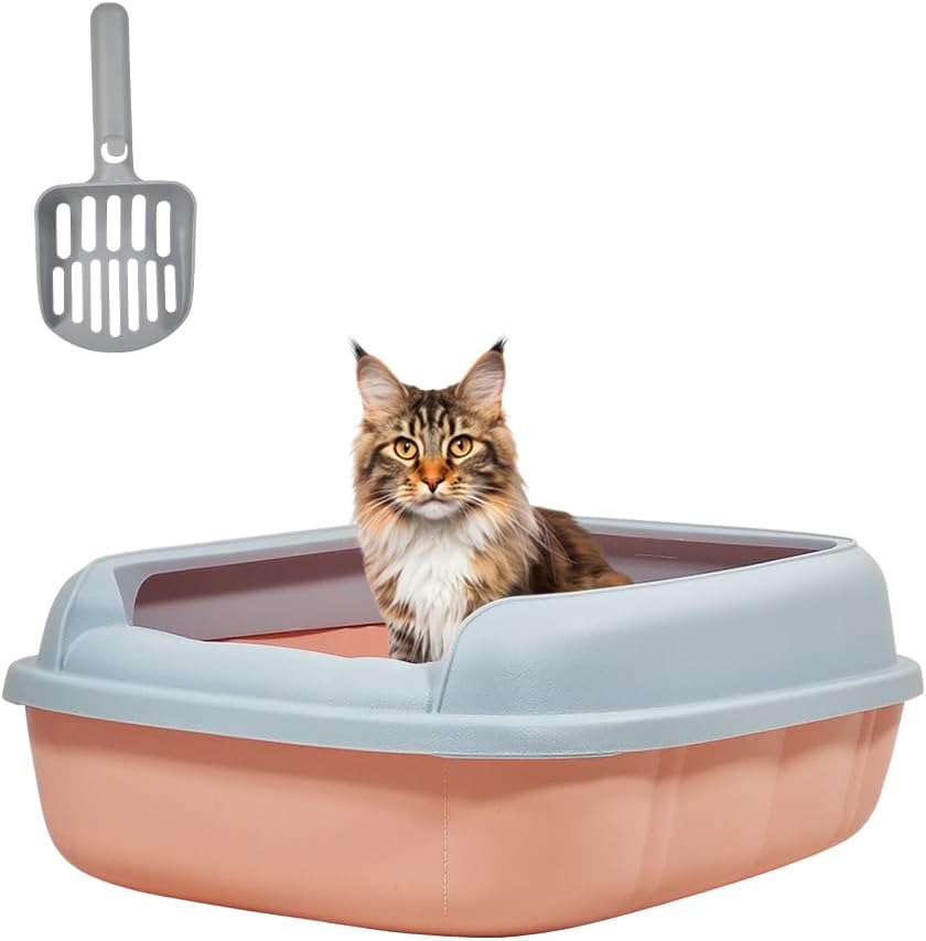 Cat litter box for medium to large cats, Semi-enclosed cat litter box with Detachable design, Durable plastic, Raised fence, and Litter scoop, Ideal for indoor/outdoor, Splash-proof 65 cm