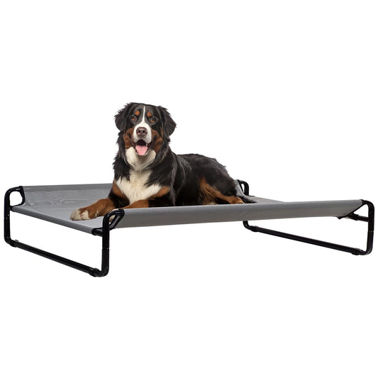Elevated dog bed for Large-sized breeds, Heavy-duty cooling dog bed with Breathable mesh, Foldable design, and Non-slip feet, Suitable for Indoor/Outdoor use, Easy to assemble, 100 cm (Grey)