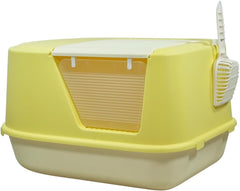 Enclosed cat litter box for Indoor cats & kittens, Durable plastic cat litter box with Transparent door, Litter scoop, and Sand drop pedal, Splash-resistant cat toilet, Easy to clean 65 cm