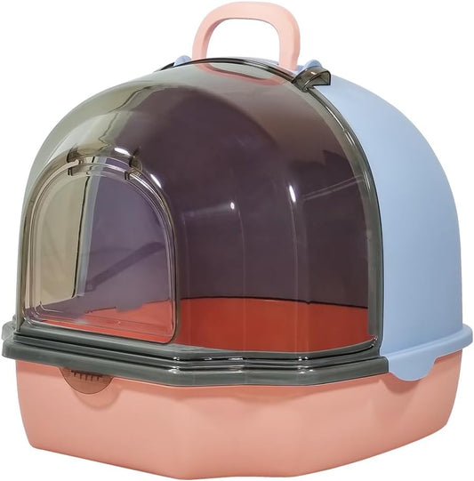 Fully enclosed cat litter box for cats & kittens, Spacious cat litter box with Portable handle, Transparent cover, Litter scoop, and Sand drop filter, Ideal for indoor/outdoor use 54 cm