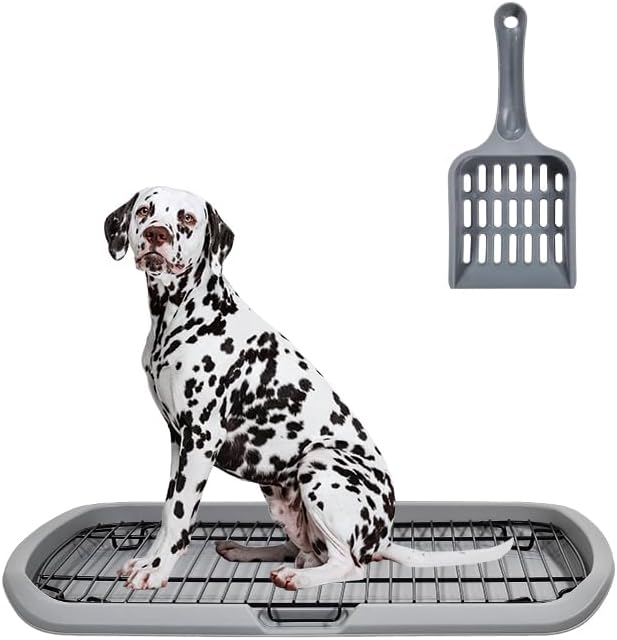 Dog toilet with Sturdy iron mesh, Carrying handle, and Litter scoop, Detachable indoor trainer for medium to large dogs, Flat dog toilet, Ideal for indoor & outdoor use 65 cm, Easy to clean
